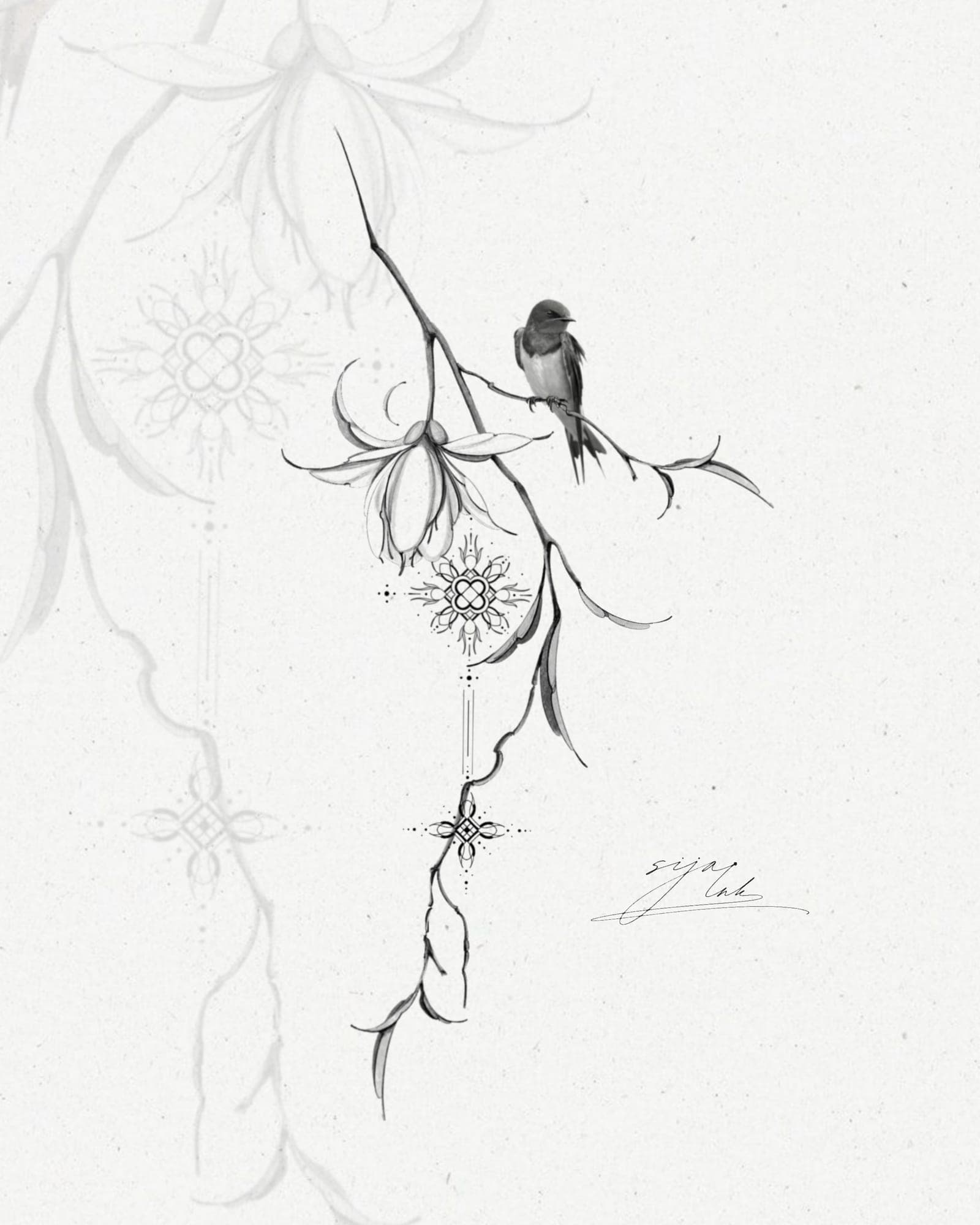 Available tattoo design – Bird & Thorns · №08 – SIJA.INK Zürich