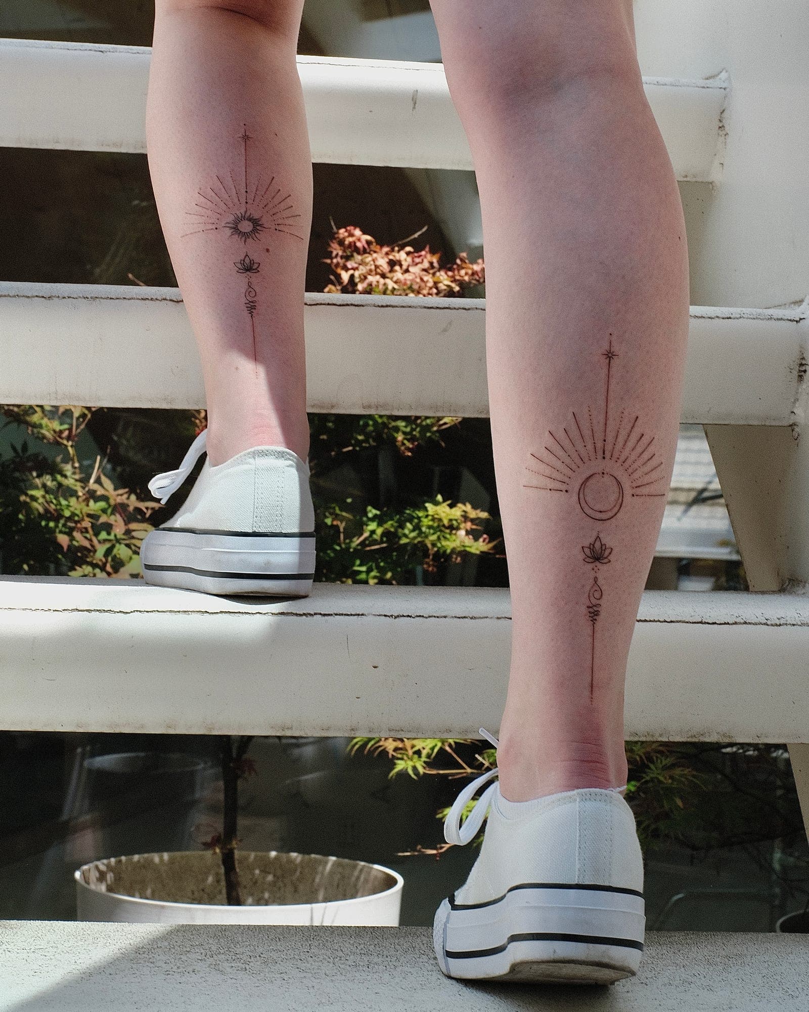 Fineline Tattoo – Sonne & Mond Unalome – SIJA.INK Zürich