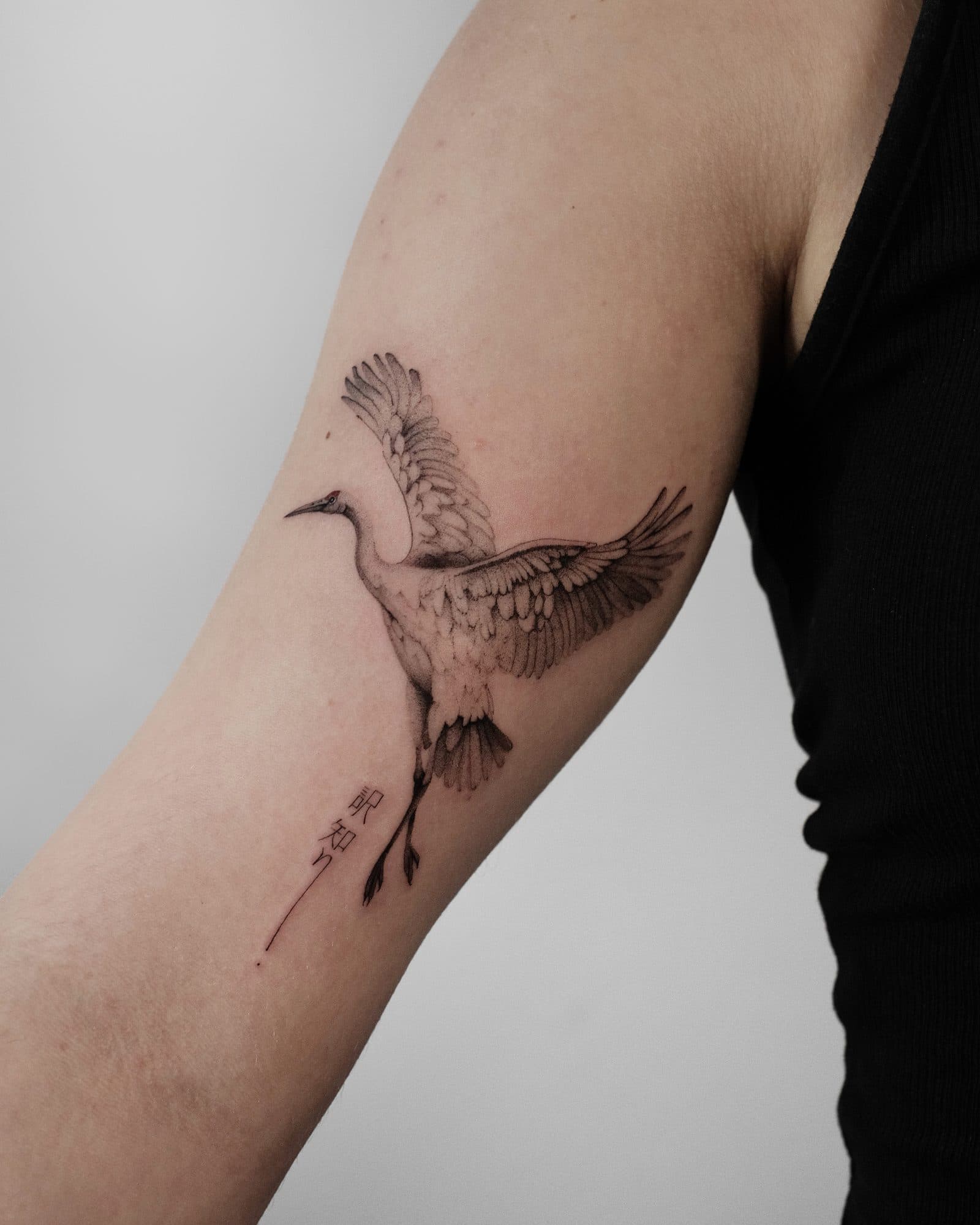 Microrealism Tattoo – Japanischer Kranich – SIJA.INK Zürich