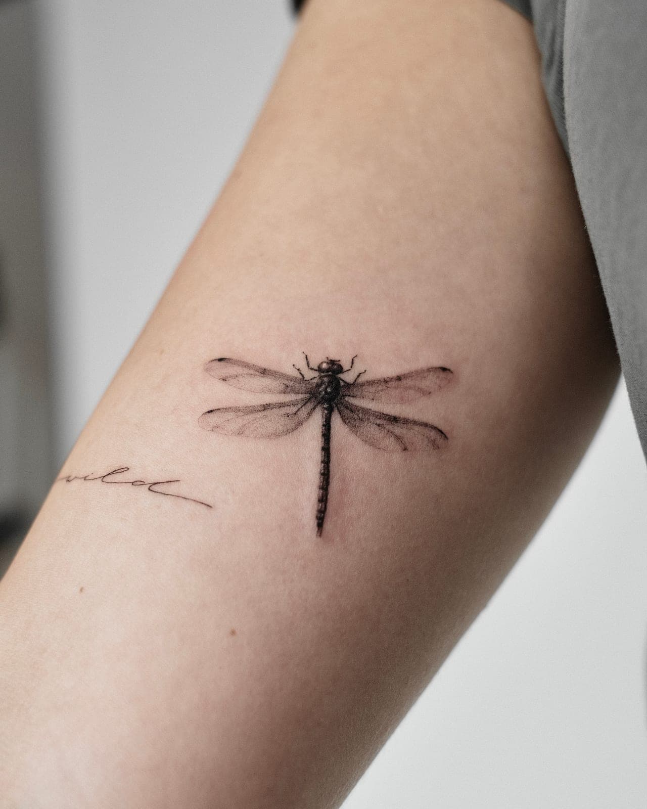 Fineline tattoo freshly done – Dragonfly – SIJA.INK Zürich