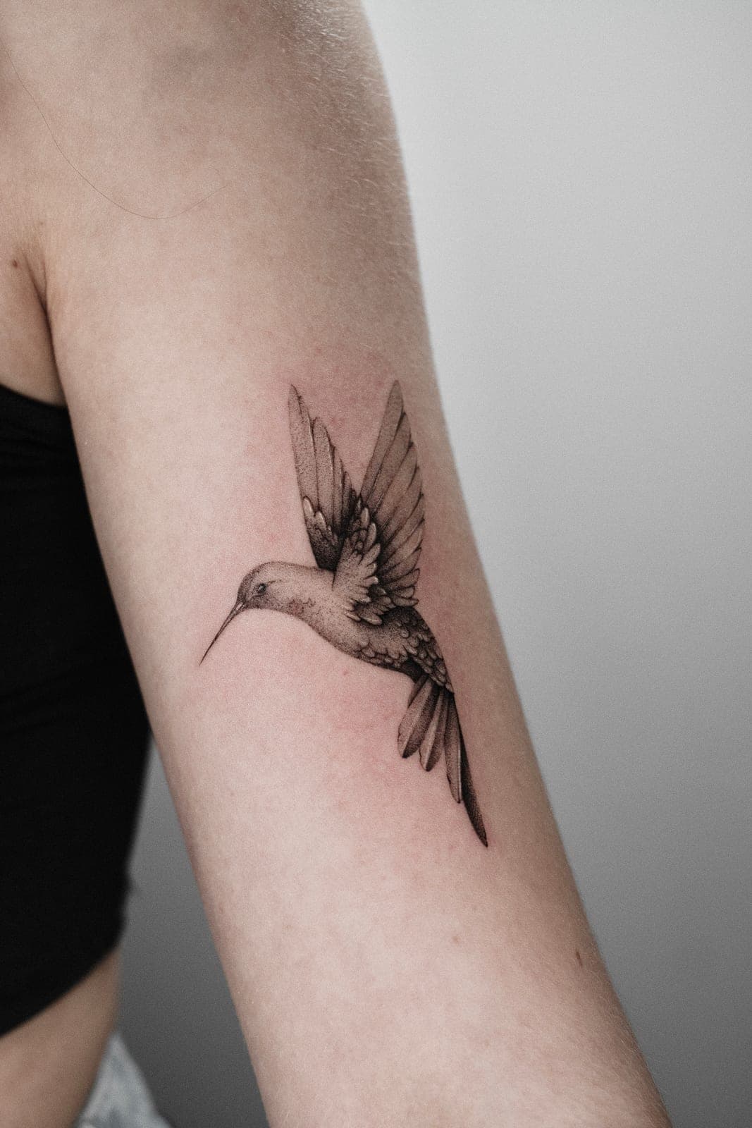 Fineline Tattoo frisch gestochen – Kolibri – SIJA.INK Zürich